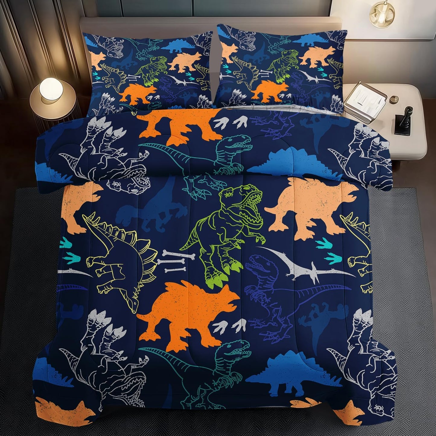 Blue Dinosaur Comforter Set Twin Boys,Cute Dinosaur Bedding Set Twin for Kids,Kawaii Dragon Comforter Blue Bedroom Decor,Cute Animal Bedding Kawaii Animal Quilt Boys