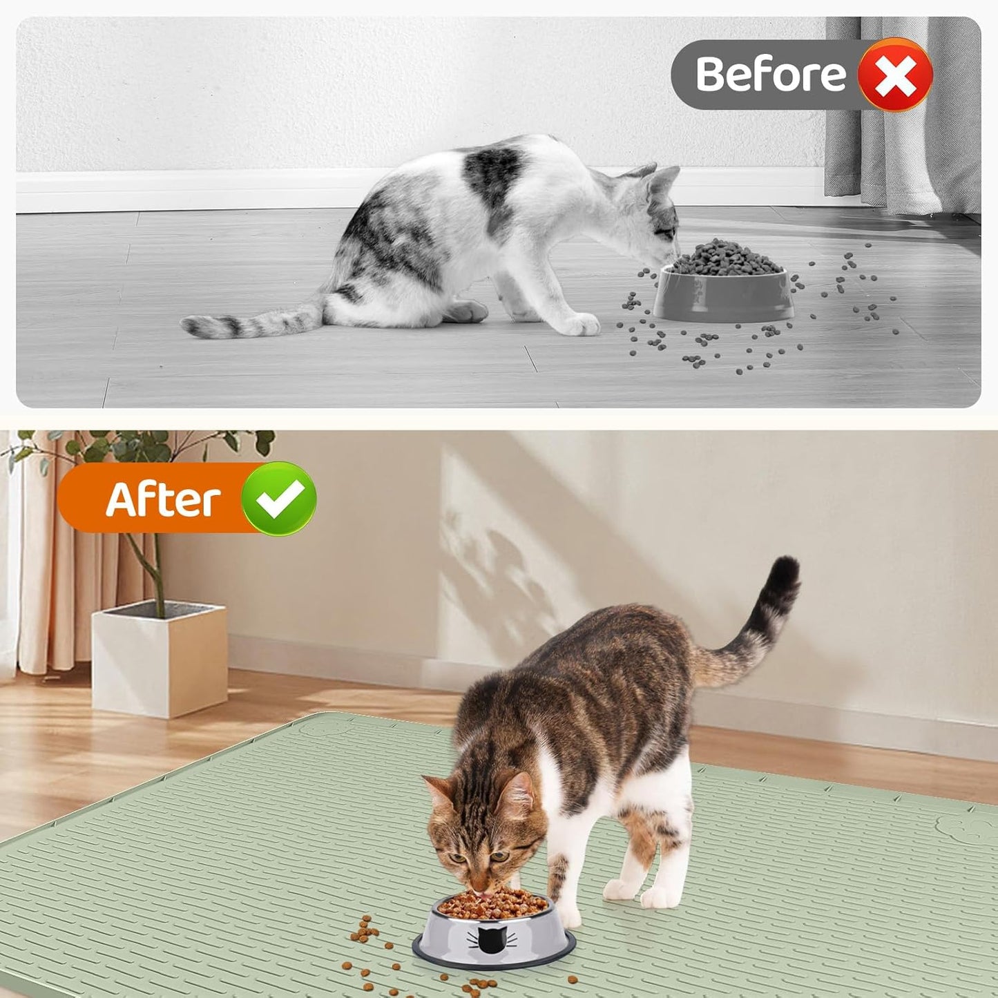 Cat Food Mat, 50" x 35" Extra Large Silicone Pet Feeding Mat with Raised Edge Pet Placemat for Food and Water Bowl Non-Slip, Easy to Clean, Floor Protection (Green)