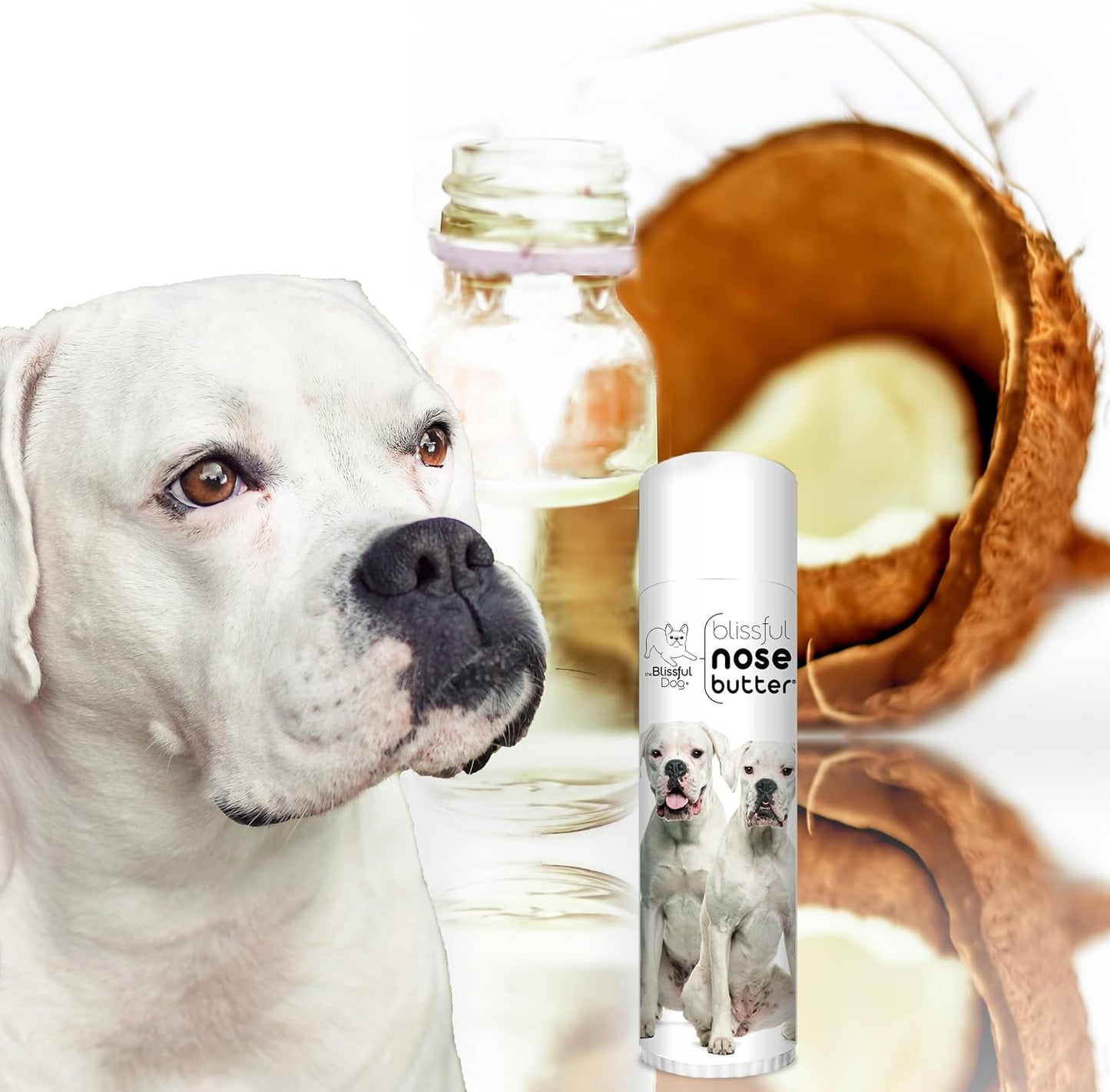 The Blissful Dog White Boxer Nose Butter for Dry, Cracked Skin, Lick-Safe Dog Nose Balm with Moisturizing Shea Butter, Almond, Olive, and Essential Oils, Pet Supplies, Uncented, 0.50 oz.