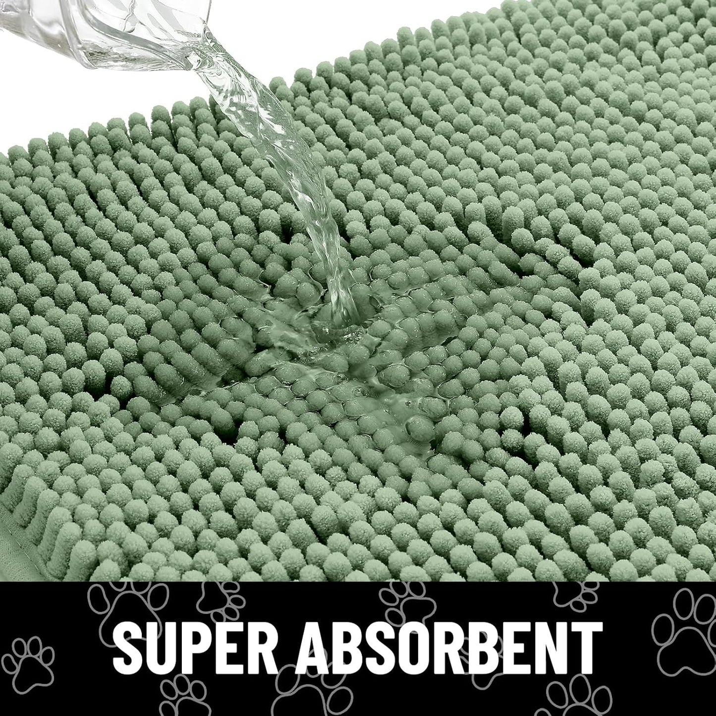 Smiry Dog Door Mat for Muddy Paws, Absorbent Dirt Trapper Non Slip Quick Dry Washable Chenille Mat for Mud Dogs, Entry Rug for Indoor and Outdoor (48x30 Inches, Olive Green and Black)