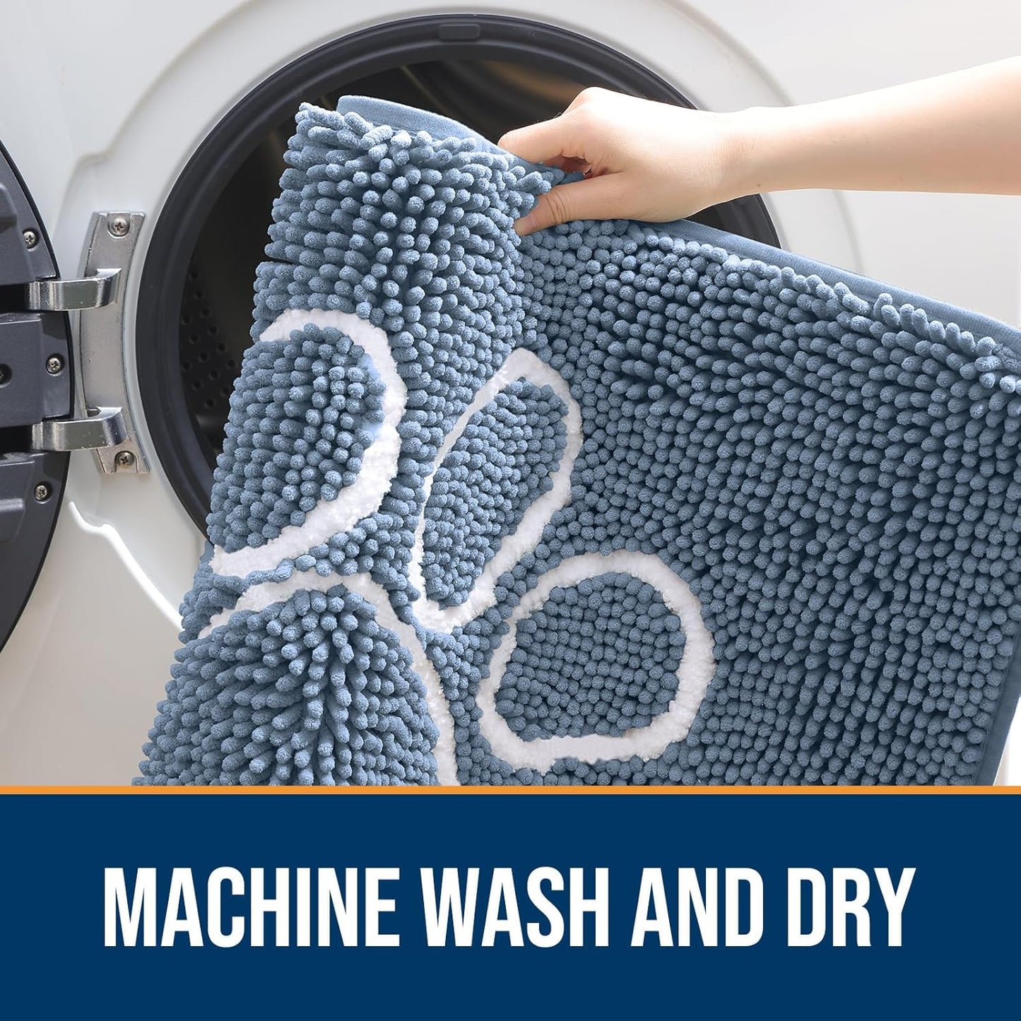 OLANLY Door Mat for Muddy Dog Paws 30x20, Absorbent Chenille Doormat with Paw Print Design, Non-Slip Washable Doormat for Indoor Entryway, Quick-Dry Pet Bed Mats for Dirty Dogs, Airy Blue and White