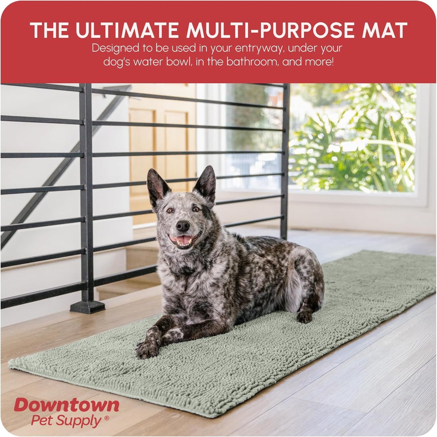 My Doggy Place Microfiber Dog Mat for Muddy Paws, 8' x 2' Light Gray - Non-Slip, Absorbent and Quick-Drying Dog Paw Cleaning Mat, Washer and Dryer Safe - Hallway Runner