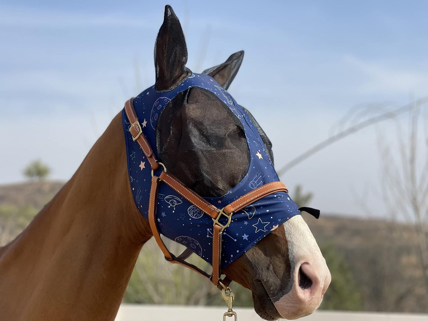 Horse Fly Mask Super Comfort Horse Fly Mask Elasticity Fly Mask with Ears We Only Make Products That Horses Like… (Midnight Blue, L)