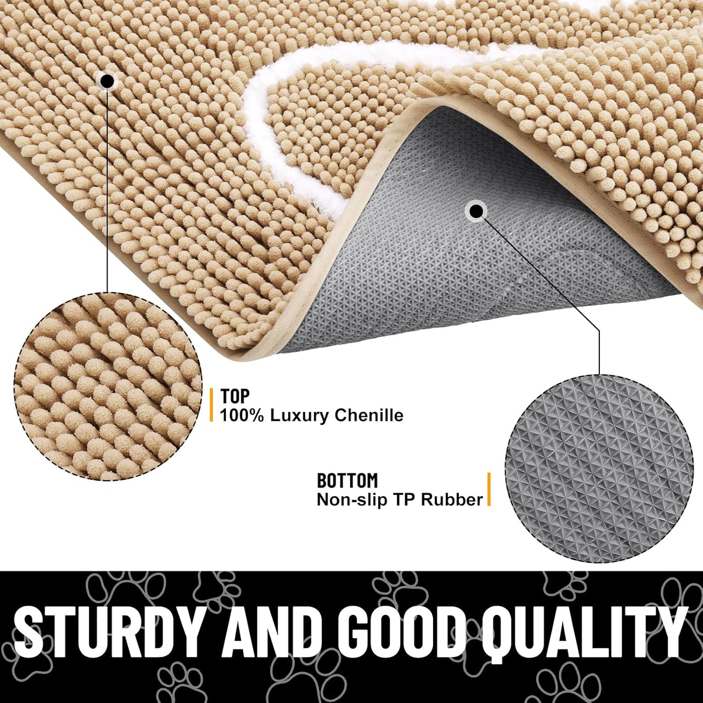 Smiry Dog Door Mat for Muddy Paws, Absorbent Dirt Trapper Non Slip Quick Dry Washable Chenille Mat for Mud Dogs, Entry Rug for Indoor and Outdoor (47x24 Inches, Beige)