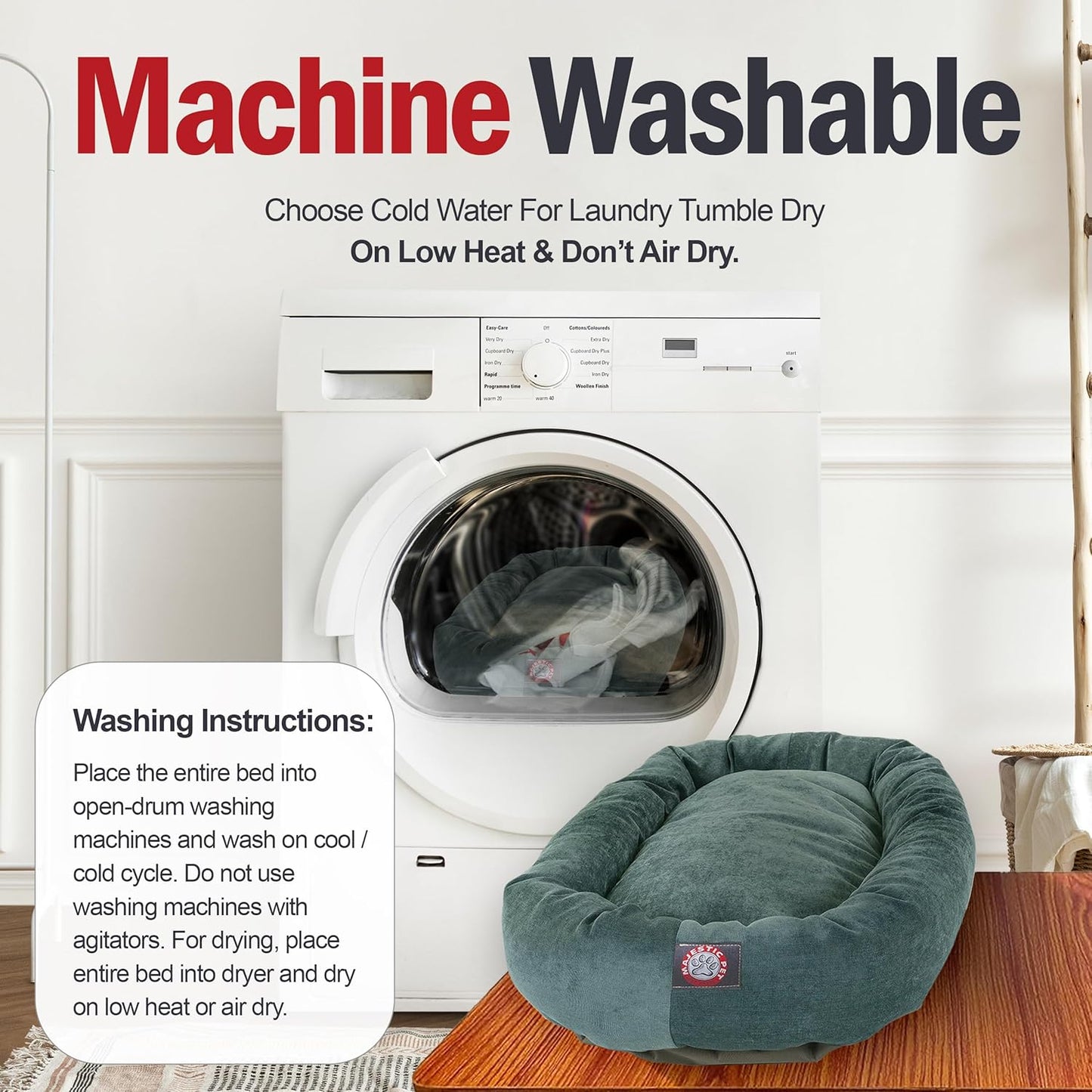 Majestic Pet 24 Inch Micro Velvet Calming Dog Bed Washable – Cozy Soft Round Dog Bed with Spine for Head Support - Fluffy Donut Dog Bed 24x19x7 (inch) – Round Pet Bed Small – Azure