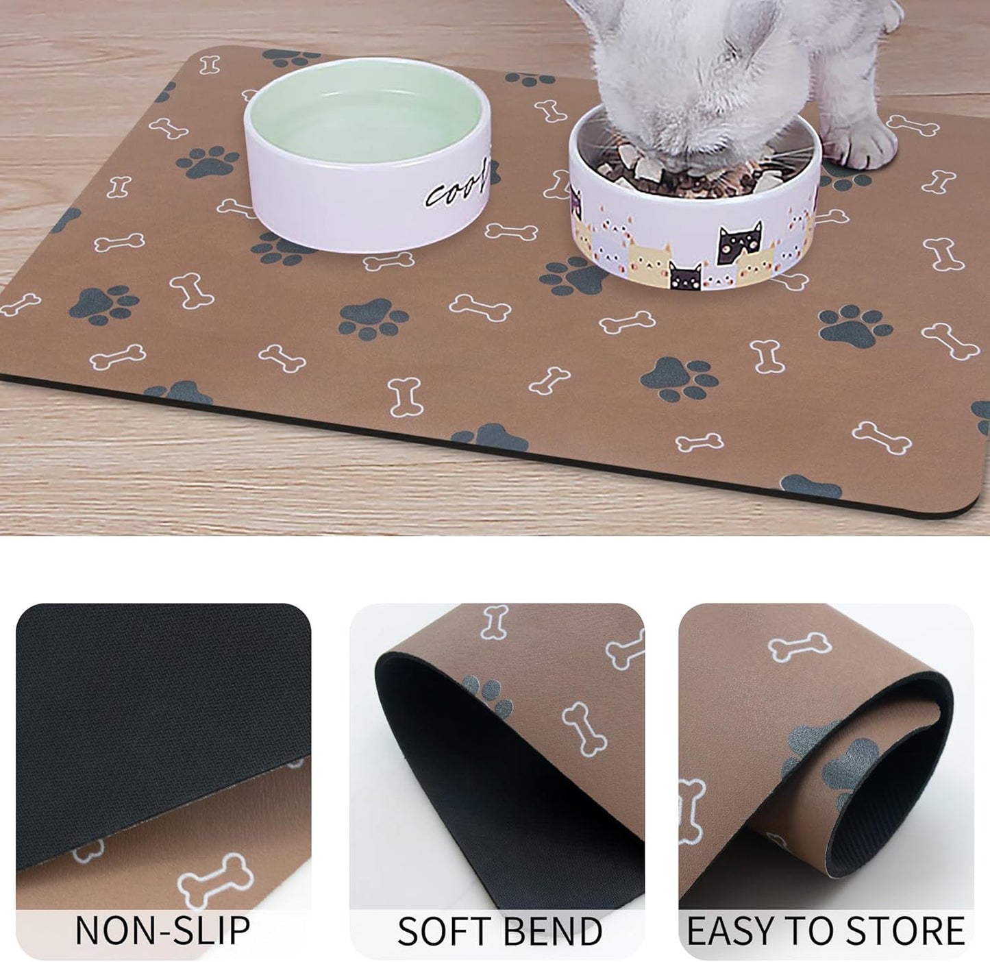 Pet Cat Dog Food Non Slip Mat for Water Bowl, Quick Dry Absorbent Feeding Mat, 18.1 * 11.8 in, Black