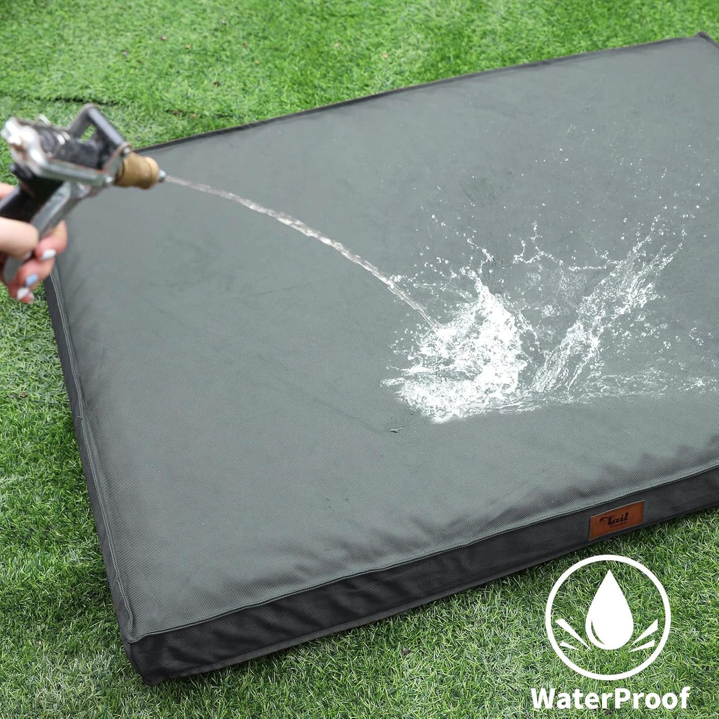 Outdoor Extra Large Dog Bed, Jumbo Waterproof Dog Bed for Large Dogs, Orthopedic Egg Foam Pet Bed Mat with Removable Oxford Cooling Cover, Grey