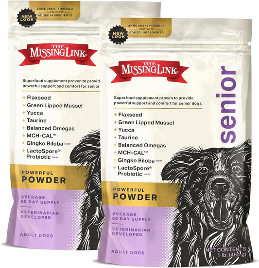 The Missing Link Senior Dog Supplement 1lb Bag 2/Pack - Powerful Powder Supports Bones, Joints, Skin, Coat, Heart, Eyes, Memory & Cognition