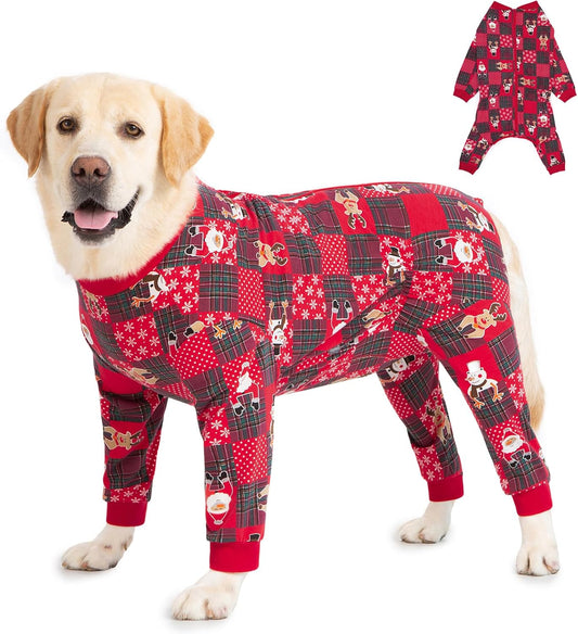 Yeapeeto Dog Onesie Surgery Recovery Suit for Large Medium Bodysuit Dogs Pajamas PJS Full Body for Shedding, Prevent Licking, Wound Protection, Cone Alternative… (Xmas Red, X-Large)
