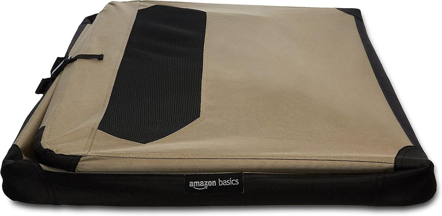 Amazon Basics Folding Soft Crate for Cat, Dog, Rabbit, Portable and Collapsible, 36 Inch, Tan, L 36" x 24" x 24"