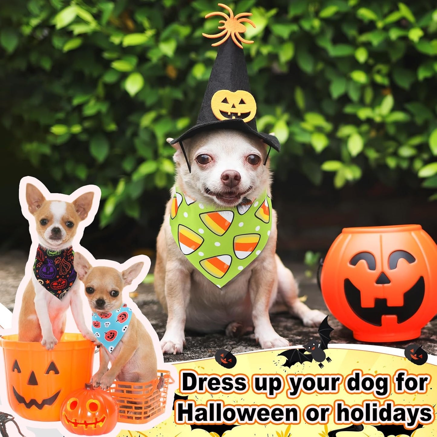 Reginary 72 Packs Halloween Dog Bandanas Bulk Pumpkin Ghost Pet Bandanas Triangle Scarf Bibs Adjustable Dogs Bandana for Halloween Thanksgiving