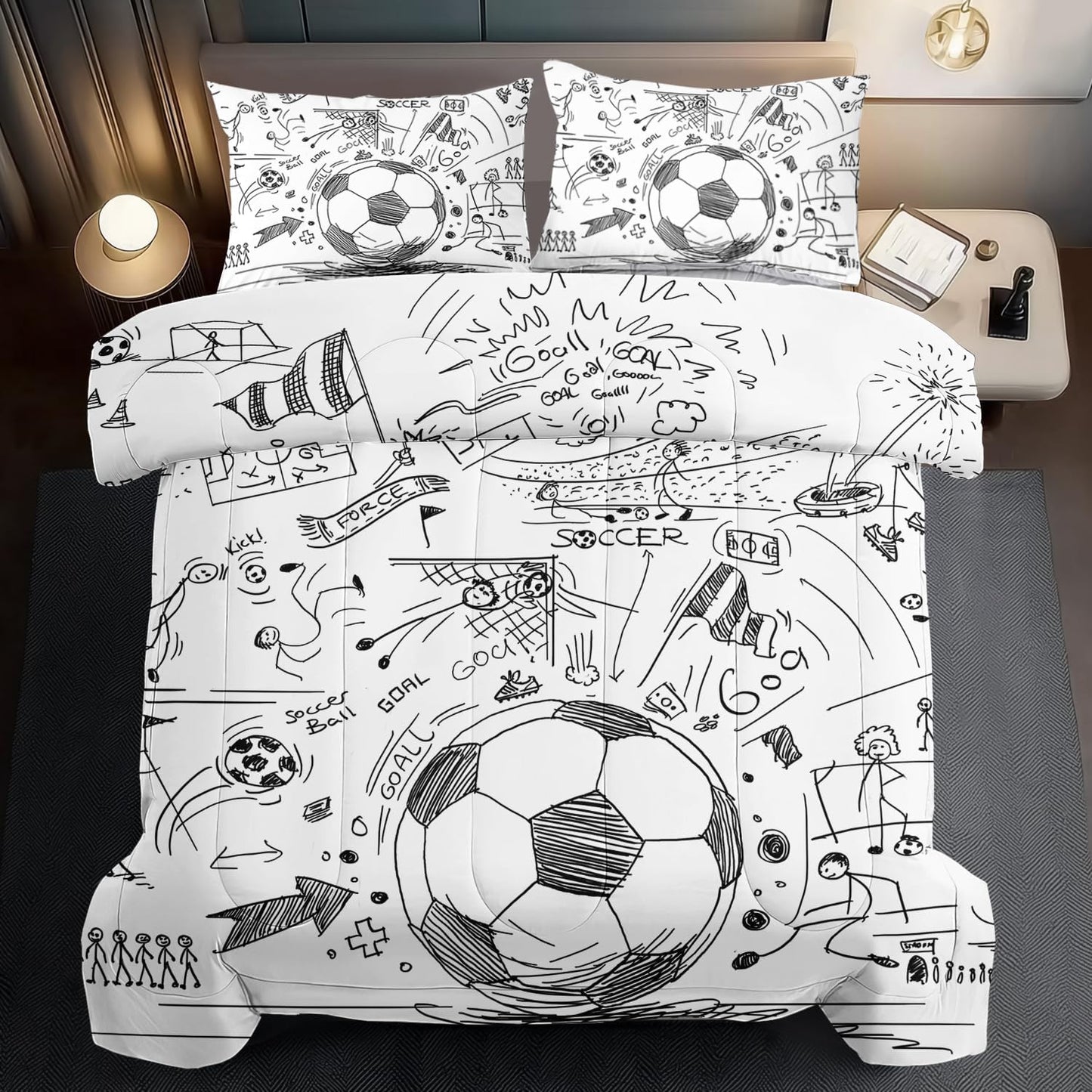 Football Sports Comforter Sets for Boys King,Soccer Comforter Sport Bedding for Boys Room,Gaming Bed Soccer Bedding King Set,Games Quilt Bedroom Bed Decor Kids and Teen