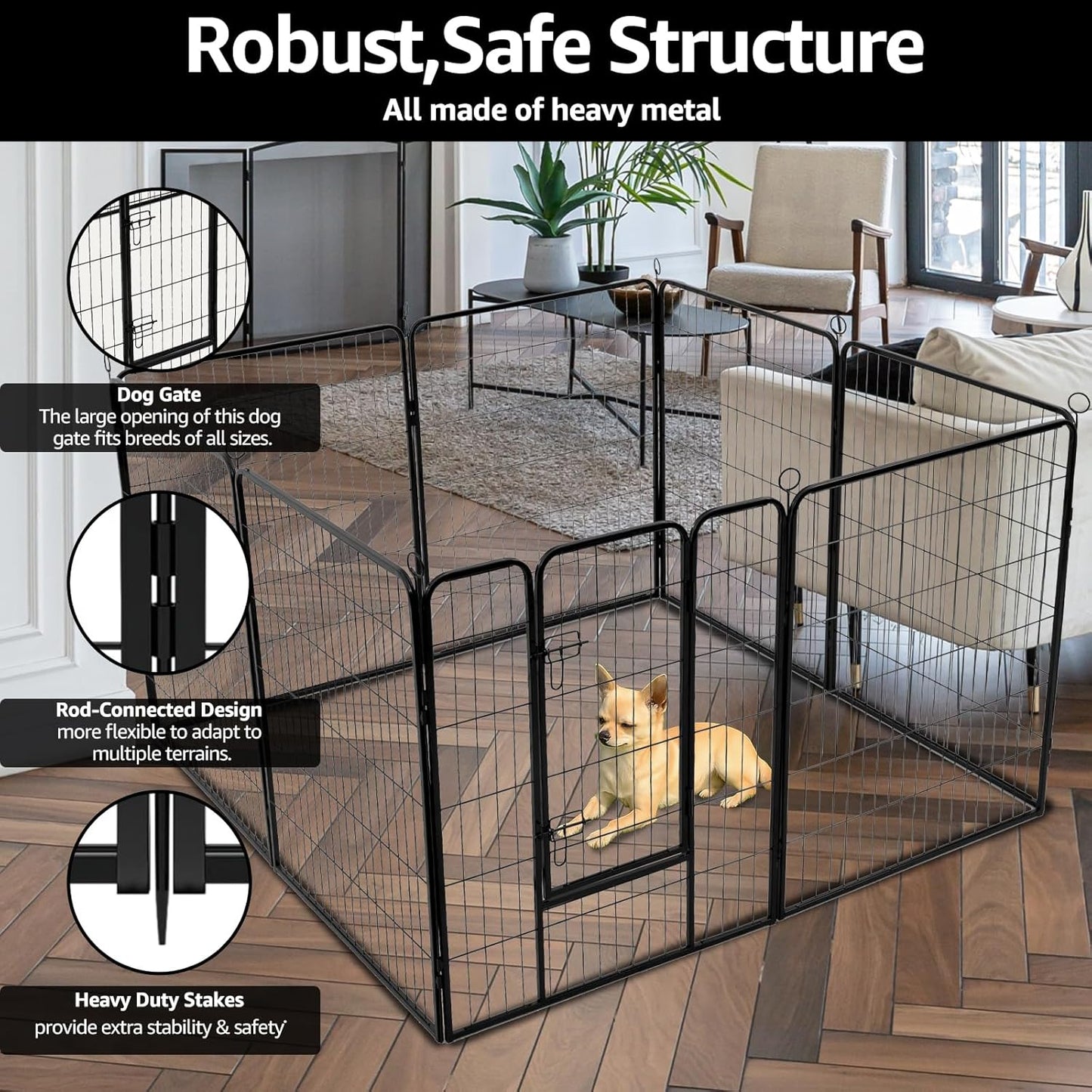 PJYuCien Dog Playpen Plus Storage Bag, 24" H 8 Panels Puppy Pen with Square Bottom, Heavy Duty Dog Fence for Puppies/Small Dogs