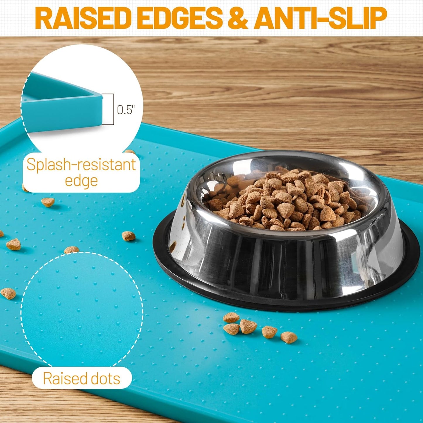 Hubulk Dog Feeding Mat,100% Waterproof Food Grade Silicone Pet Food and Water Bowl Placemat,Dishwasher, High Raised Edge to Prevent Spills,Nonslip Tray to Stop Messes on Floor (24"x16"x0.5", Teal)