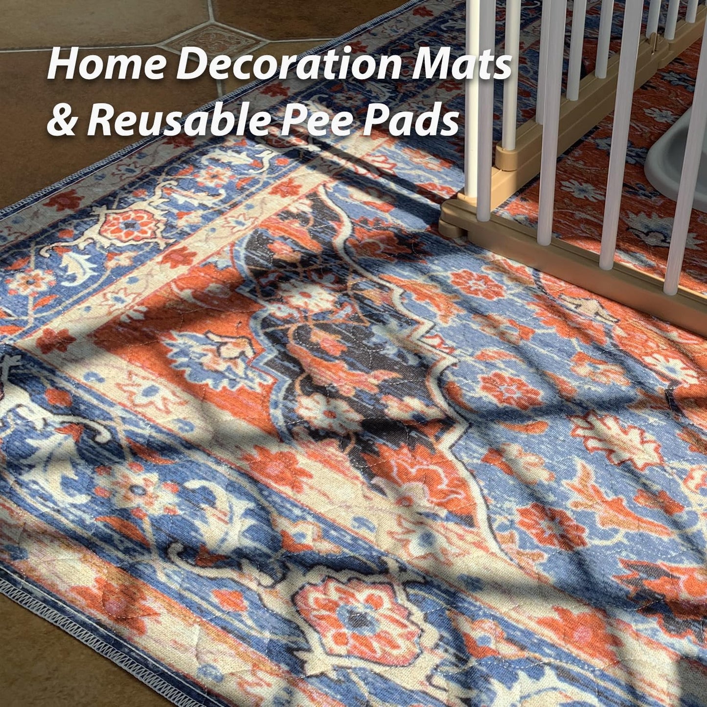 nunubaby Washable Pee Pads for Dogs, Stylish, Non-Slip and Leak-Proof Pee Pads. Reusable Potty Pads for Dogs for Crates and Floors.(Red/Floral, 24" x36")