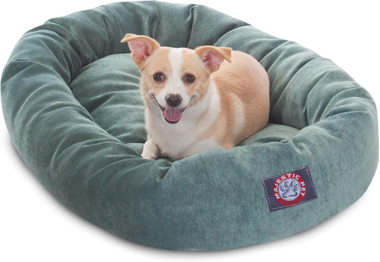 Majestic Pet 32 Inch Micro Velvet Calming Dog Bed Washable 32x23x7 (inch) – Cozy Soft Round Donut Dog Bed with Spine for Head Support - Pet Bed Medium – Azure (2025)