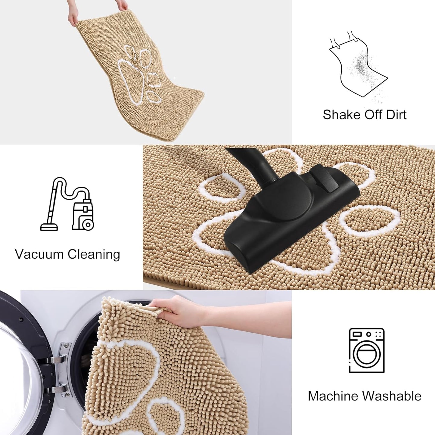 Smiry Dog Door Mat for Muddy Paws, Absorbent Dirt Trapper Non Slip Quick Dry Washable Chenille Mat for Mud Dogs, Entry Rug for Indoor and Outdoor (30x20 Inches, Beige)