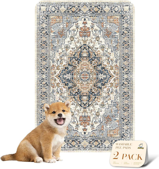 nunubaby Washable Pee Pads for Dogs, Stylish, Non-Slip and Leak-Proof Pee Pads. Reusable Potty Pads for Dogs for Crates and Floors.(Beige/Multi, 24" x36" )