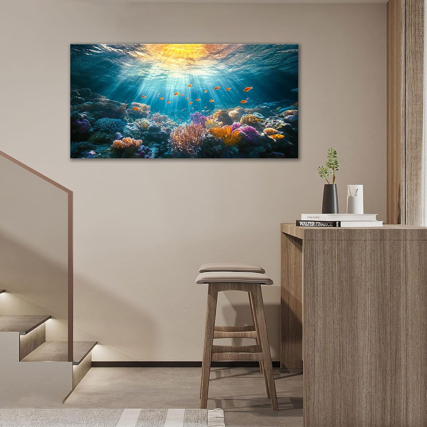 Quorin Ocean Large Wall Art Undersea Coral Reef Fish Pictures Sea Nautical Wall Decor Canvas Print Painting Artwork for Bathroom Living Room Bedroom 30"x60"