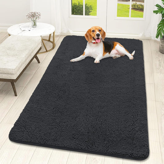 OLANLY Dog Door Mat for Muddy Paws 59x32, Absorbs Moisture and Dirt, Absorbent Non-Slip Washable Doormat, Quick Dry Chenille Mud Mat for Dogs, Entry Indoor Entryway Carpet for Inside Floor, Dark Grey