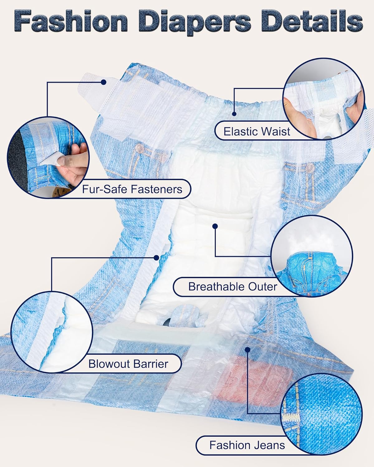 Pet Soft Dog Diapers Female, Doggie Diapers for Female Dogs, Disposable Super Absorbent Pet Diaper for Cats & Dogs in Heat Period, Urine Incontinence, XS 60 Counts