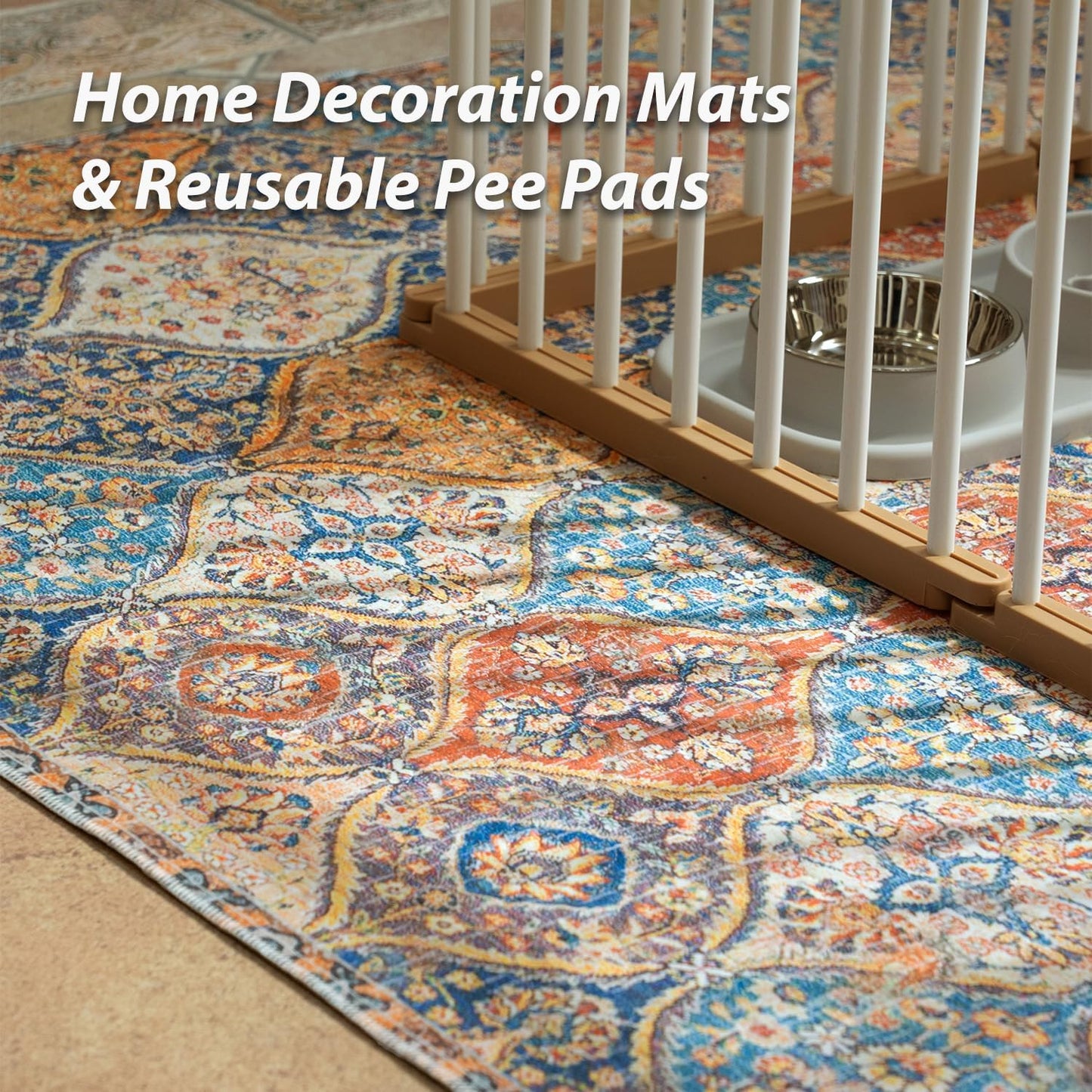 nunubaby 4PACK Washable Pee Pads for Dogs, Stylish, Non-Slip and Leak-Proof Pee Pads. Reusable Potty Pads for Dogs for Crates and Floors.(Cream/Multi, 24" x36")