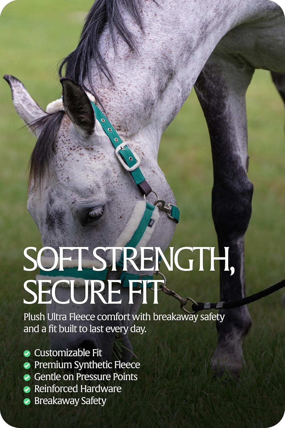 Equinavia Valkyrie Soft Ultra Fleece Padded Adjustable Breakaway Horse Halter - Turquoise/White - Warmblood