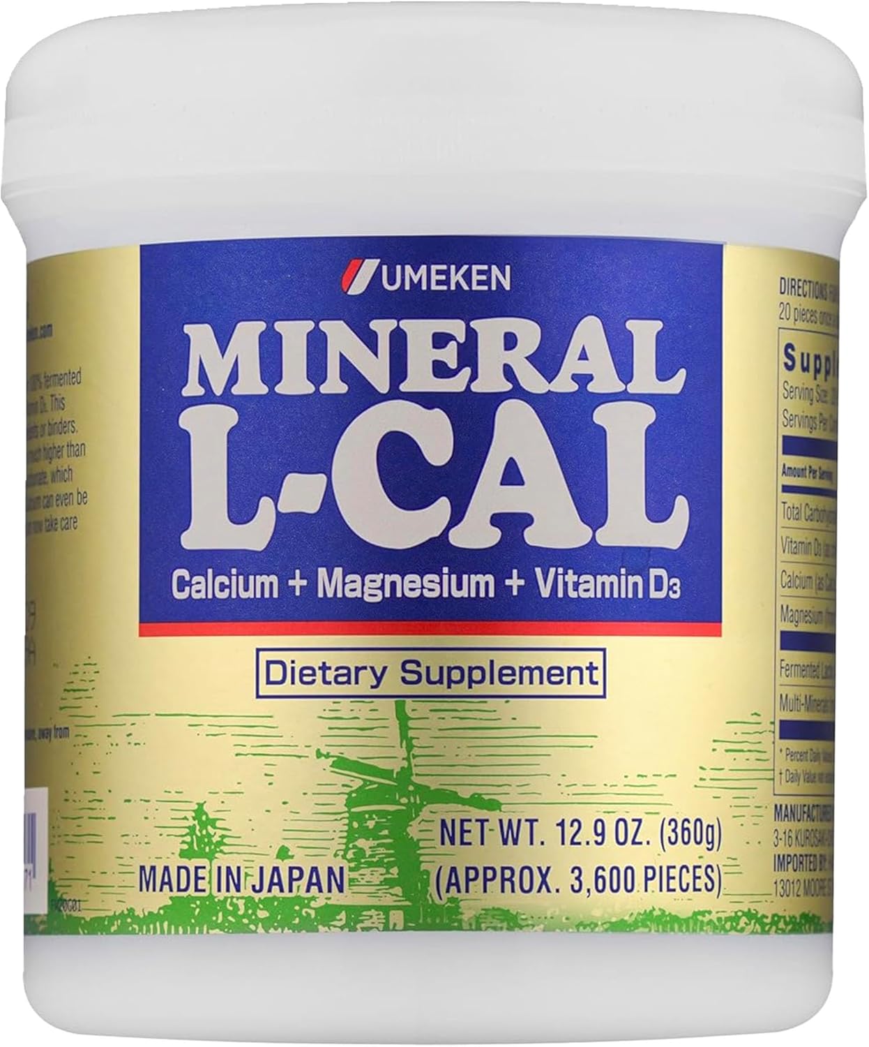 Umeken Mineral L-Cal Calcium with Vitamin D3, 6 Month Supply, Water Soluble Ball Format with Magnesium & Minerals, Fast Absorbing Calcium Magnesium D3 Supplement, 3,600 Balls, 360g, Pack of 1