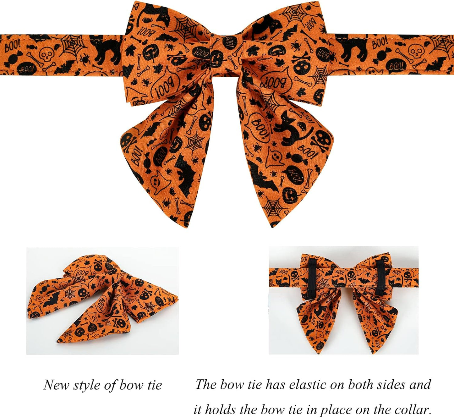 Lionet Paws Halloween Dog Collar with Bowtie - Cute Cotton Adjustable Fall Bowtie Dog Collar with Metal Buckle for Small Medium Large Dog Girl Boy Gift, M, Neck 13.5-22in