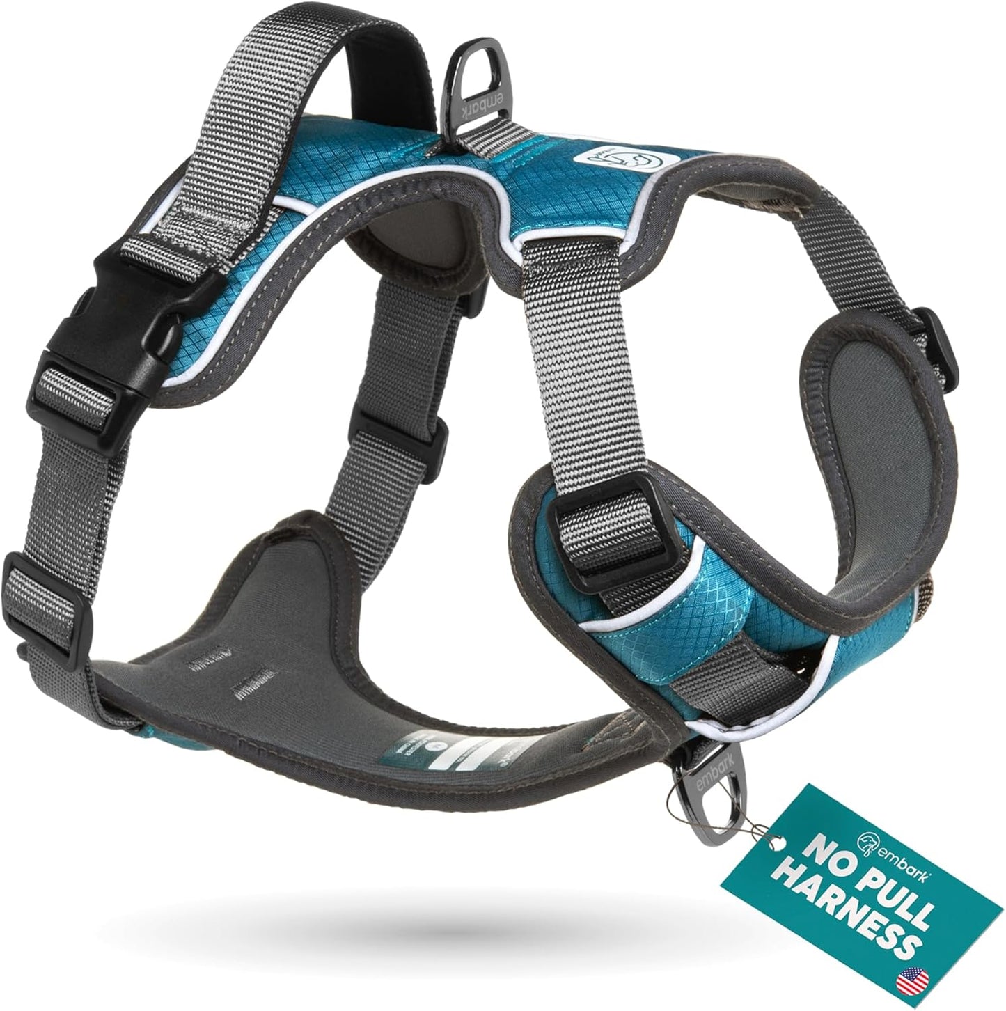 Embark Adventure Dog Harness, Easy On and Off with Front and Back Leash Attachment Points & Control Handle - No Pull Training, Size Adjustable and No Choke (Small - Teal Blue)