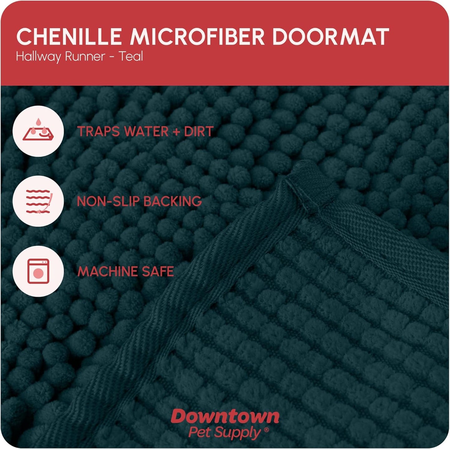 My Doggy Place Microfiber Dog Mat for Muddy Paws, 8' x 2' Teal - Non-Slip, Absorbent and Quick-Drying Dog Paw Cleaning Mat, Washer and Dryer Safe - Hallway Runner