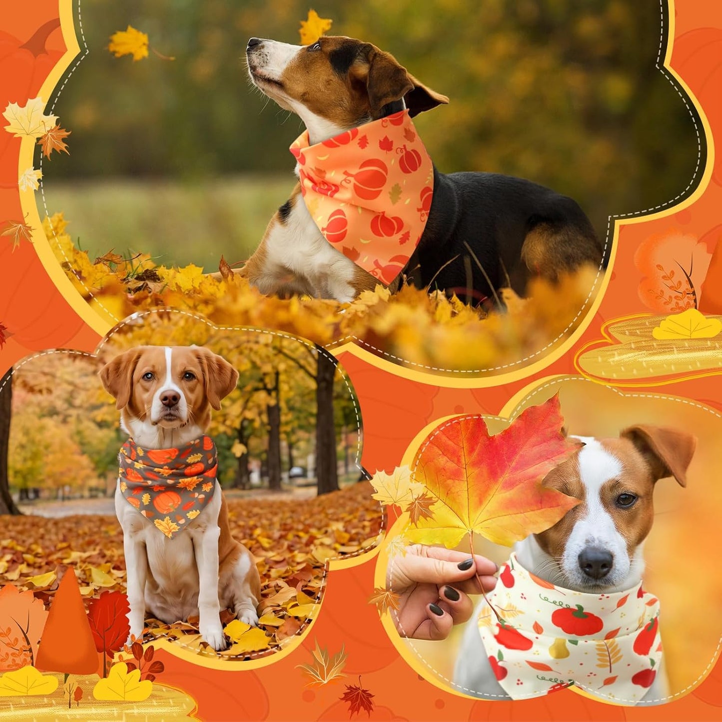 Chunful 100 Pieces Fall Dog Bandanas Bulk Autumn Pet Bandanas with Pumpkin Patterns Triangle Scarf Bib Kerchief Set for Small Large Dog Thanksgiving Costume Accessories (25.6 x 17.7 x 17.7)
