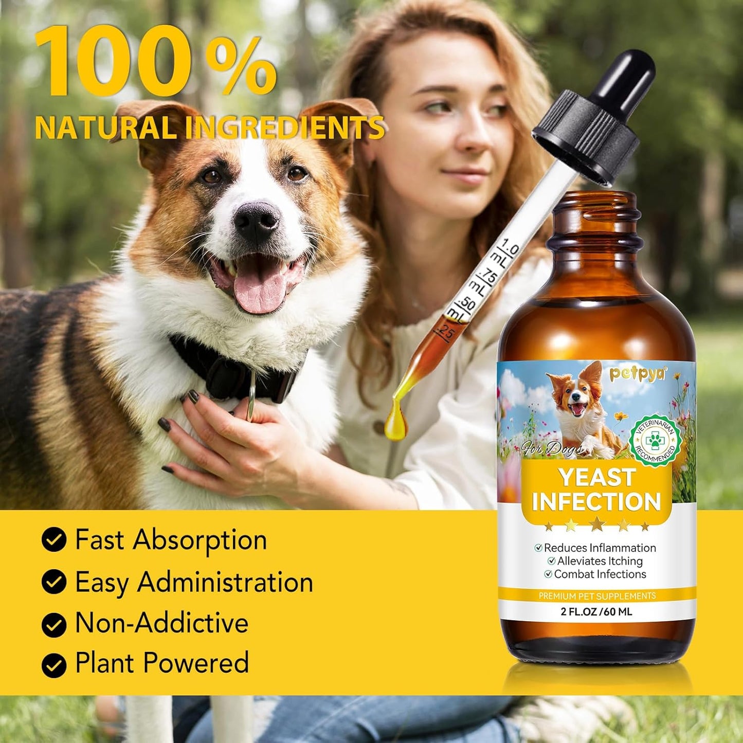 Yeast Infection Treatment for Dogs, Natural Yeast Infection Treatment Drops for Dog Itch Relief, Dog Allergy Relief, Dog Yeast Ear Infection Treatment, 2.02fl.oz