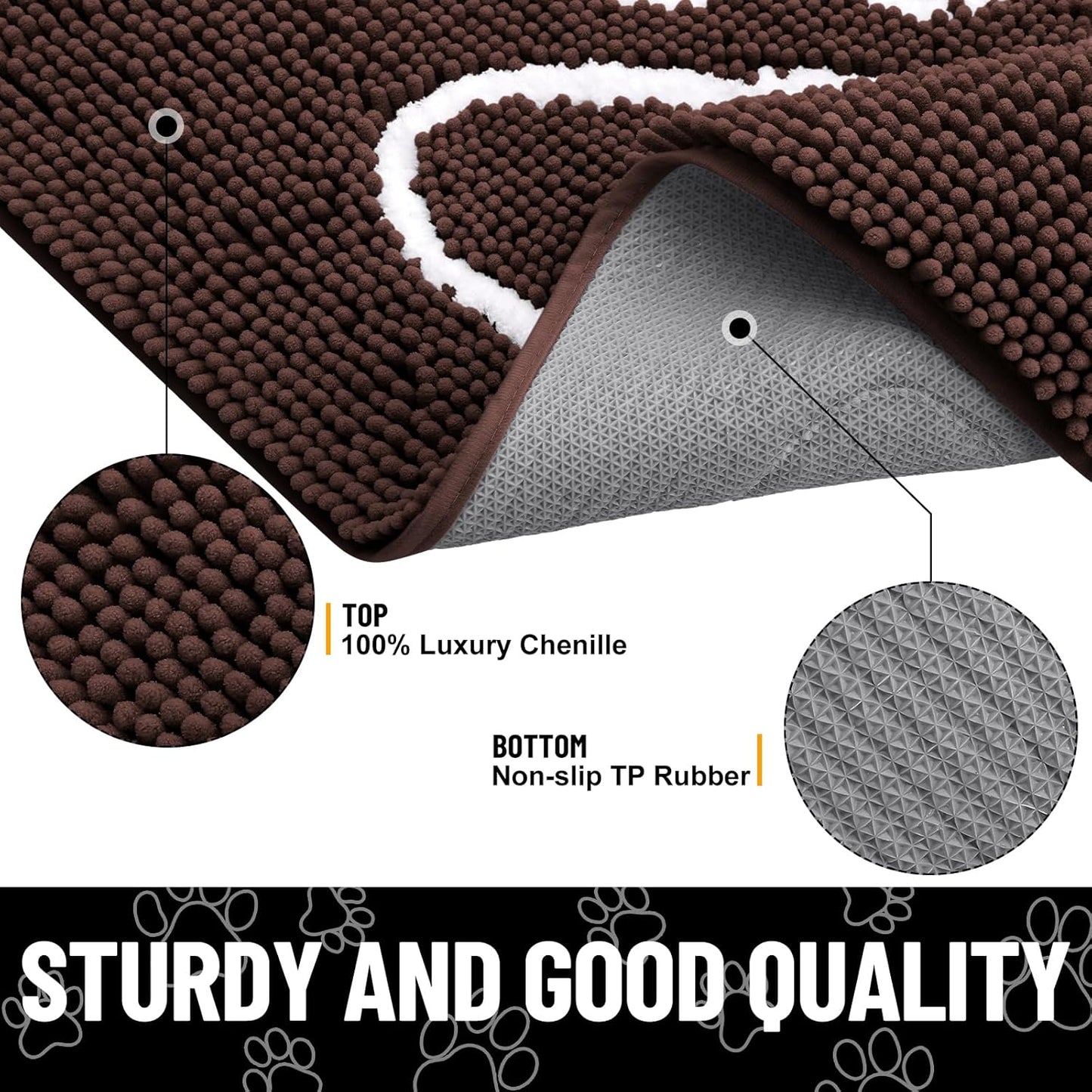 Smiry Dog Door Mat for Muddy Paws, Absorbent Dirt Trapper Non Slip Quick Dry Washable Chenille Mat for Mud Dogs, Entry Rug for Indoor and Outdoor (36x24 Inches, Brown and White)