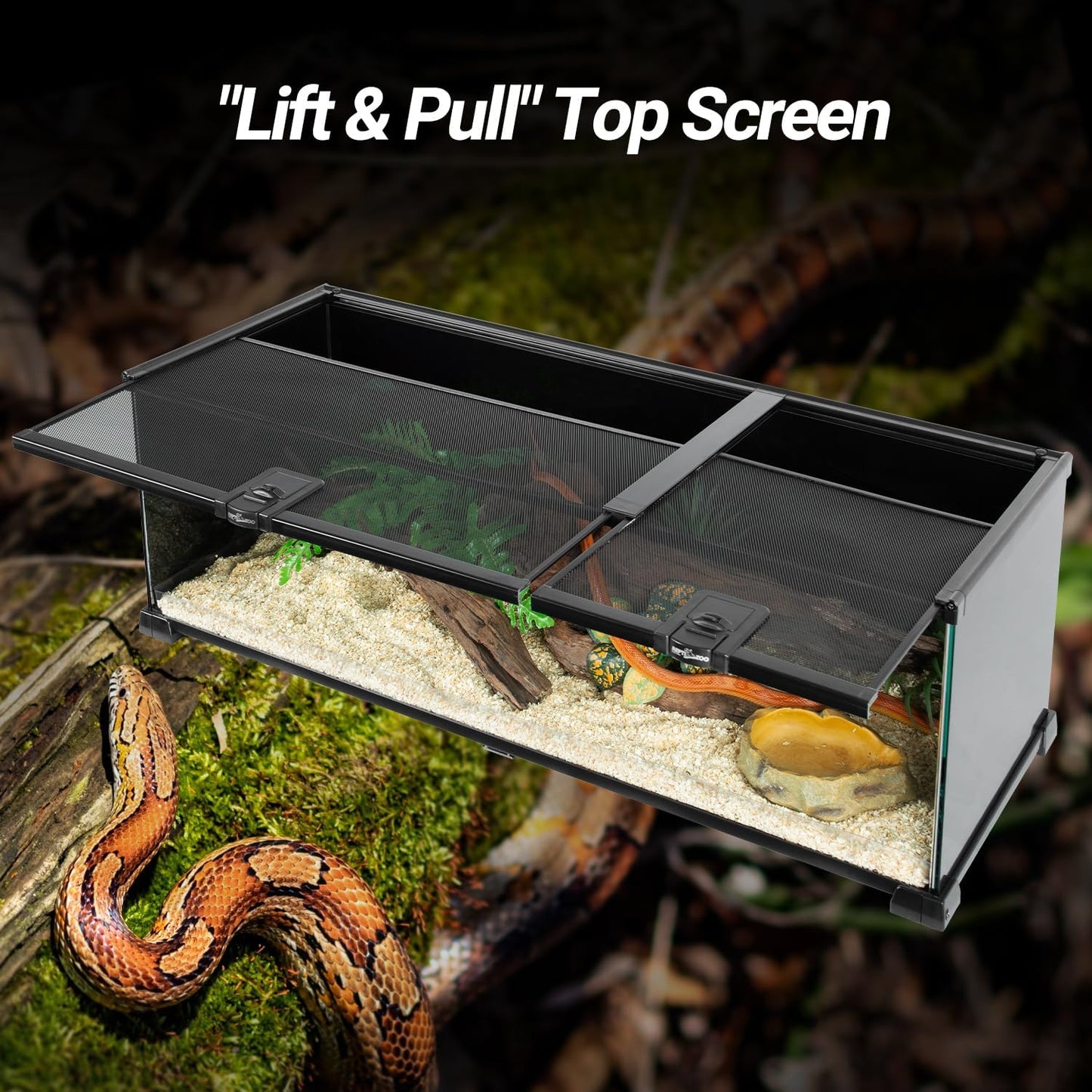 REPTIZOO Reptile Terrarium Tank 30" x 12" x 10", Black-Tinted Glass Snake Tank with Top Feeding Ports Top Screen Ventilation Reptile Habitat for Snake Spider