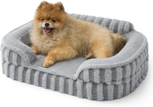 LE SURE Cute Dog Bed for Small Dogs, Orthopedic Waterproof Small Pet Beds with Sides, Non-Slip Bottom and Egg-Crate Foam Puppy Couch Sofa with Washable Removable Cover, Grey