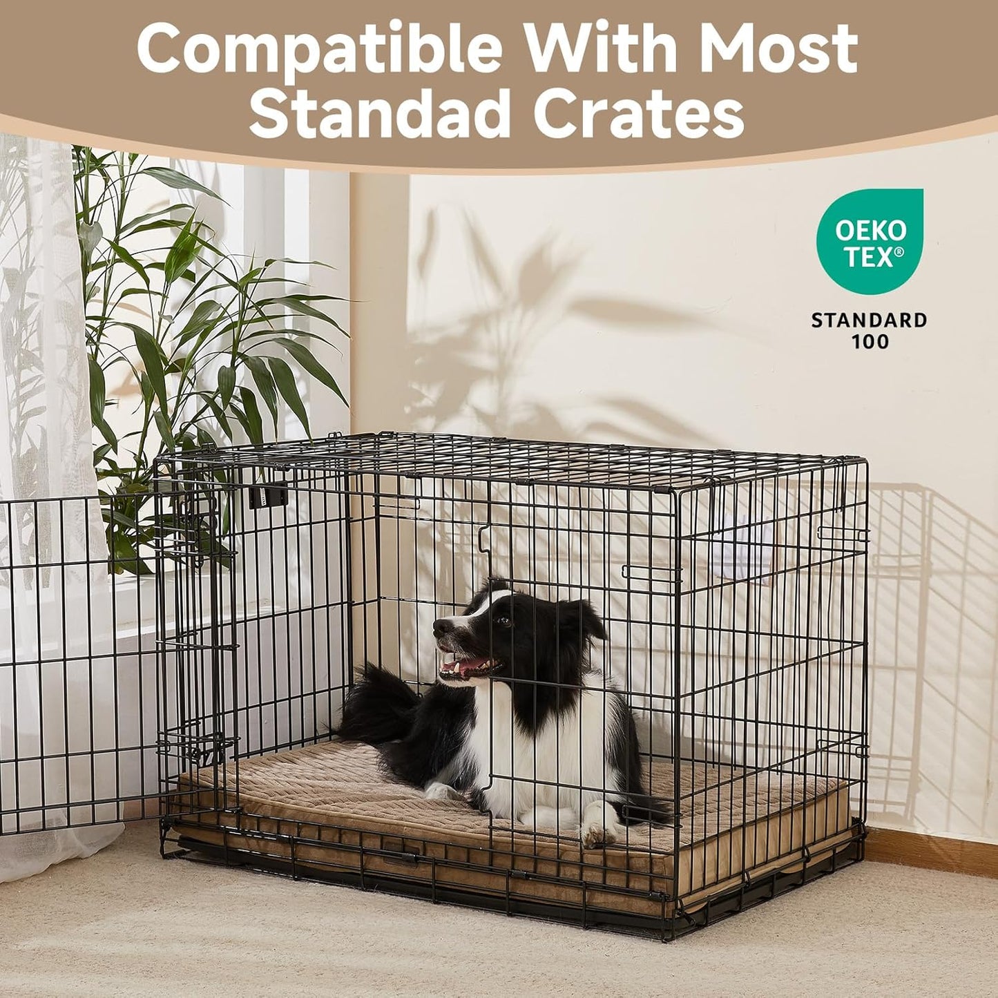 OhGeni Orthopedic Waterproof & Machine Washable Dog Bed for Medium Large Pets, Suitable for Crates, Cat Mat with 25D Egg Crate Foam, Non-Slip Bottom & Removable Cover, 35 Inches(Coffee)