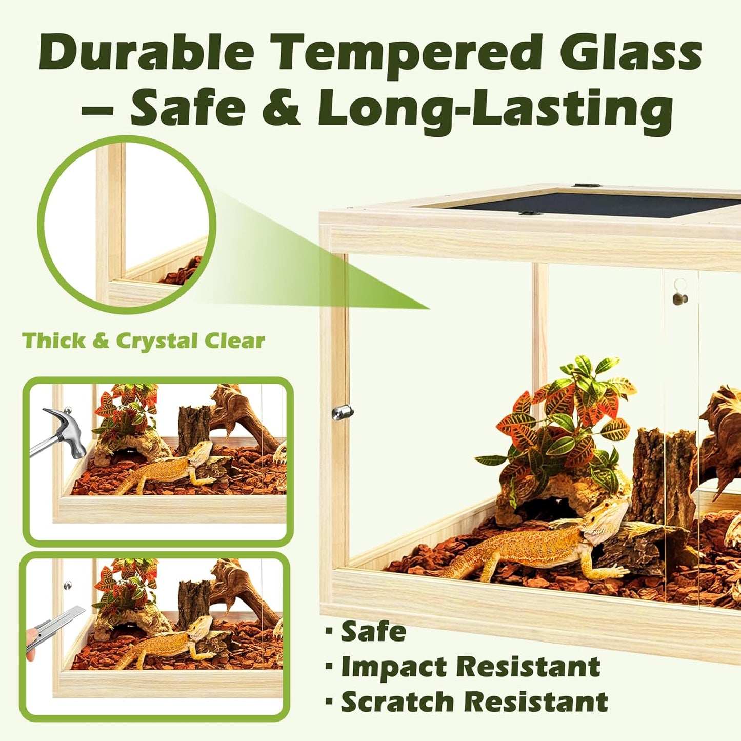 Prolee Tempered Glass Bearded Dragon Tank 63 Gallon, Lizard Tank, Reptile Tank with Metal Mesh Roof Door, Snake Tank with Lock Design, 40" Long, Oak