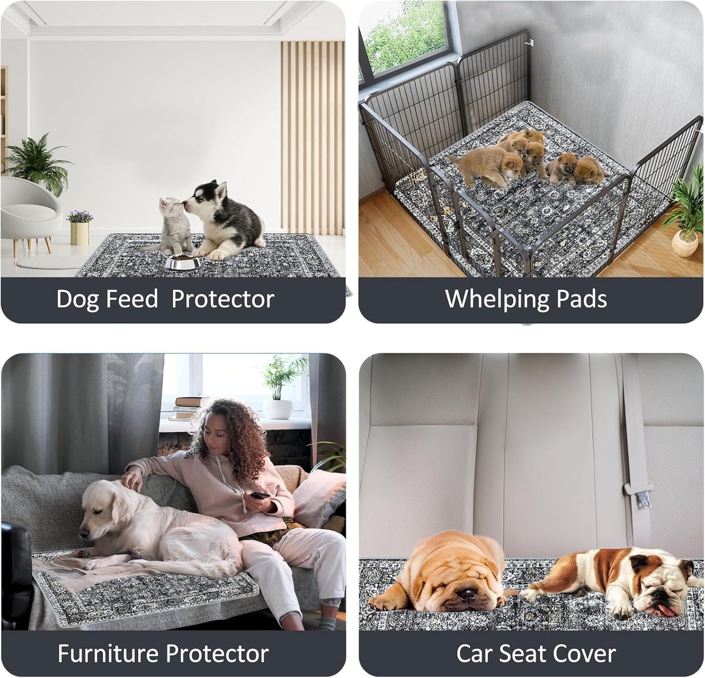 Washable Pee Pads for Dogs, (2 Pack, 36"x42") Upgrade Reusable Puppy Pads with Non-Slip Rug Pad, Super Thickening Absorbent Leakproof Dog Traning Pads Whelping Pad for Dogs, Doggie(Black)