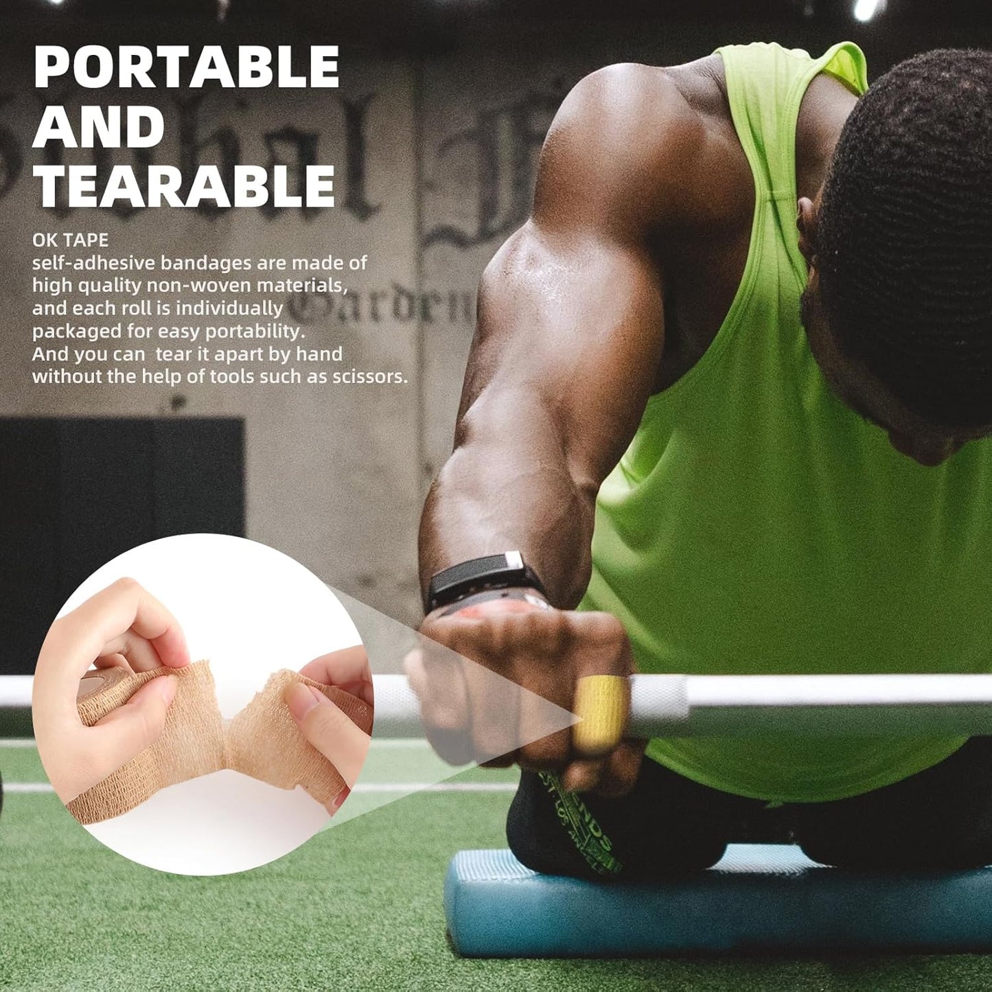 OK TAPE Self Adherent Cohesive Bandages Wrap - 12Packs, 3" x 5 Yards, Non-Woven Self Adhesive Bandage Wrap for Thumb, Finger, Wrist, Ankle, Vet Wrap Bandages Tape (Beige)