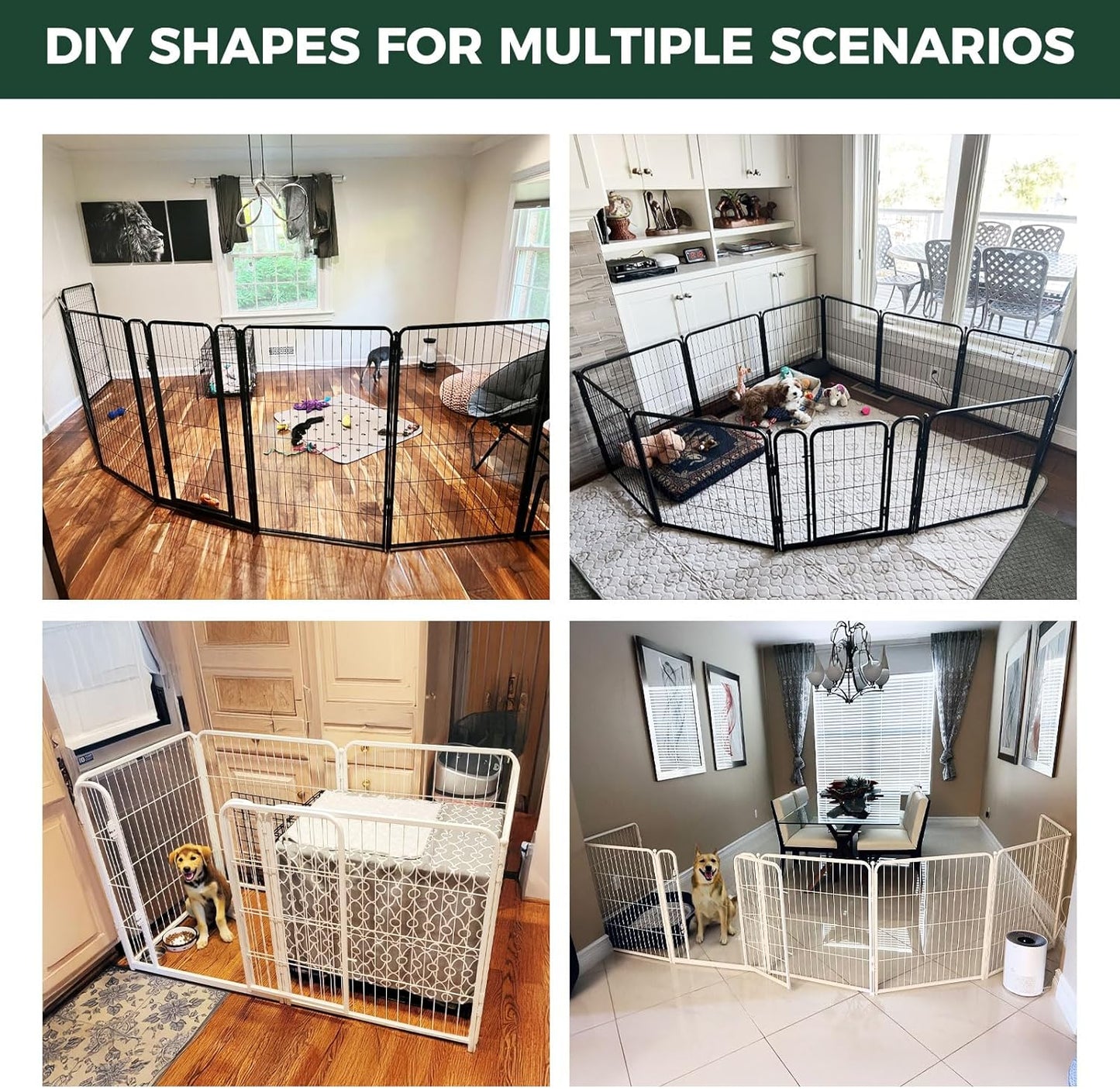 FXW Homeplus Unleashed Indoor Dog Playpen - Stress-Free and Safe Play, Heavy Duty 32 Inch 16 Wire Panels Dog Pen for Small and Medium Dogs, Black│Patented