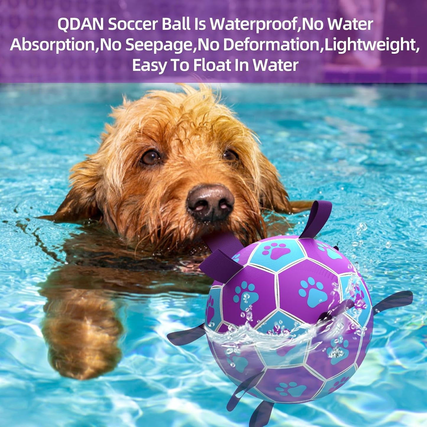 QDAN Dog Ropes Toys Soccer Ball with Straps, Puppy Birthday Gifts, Tug of Toy, Water Toy, Durable Balls for Dogs, Medium Small Breed, 6 Inch