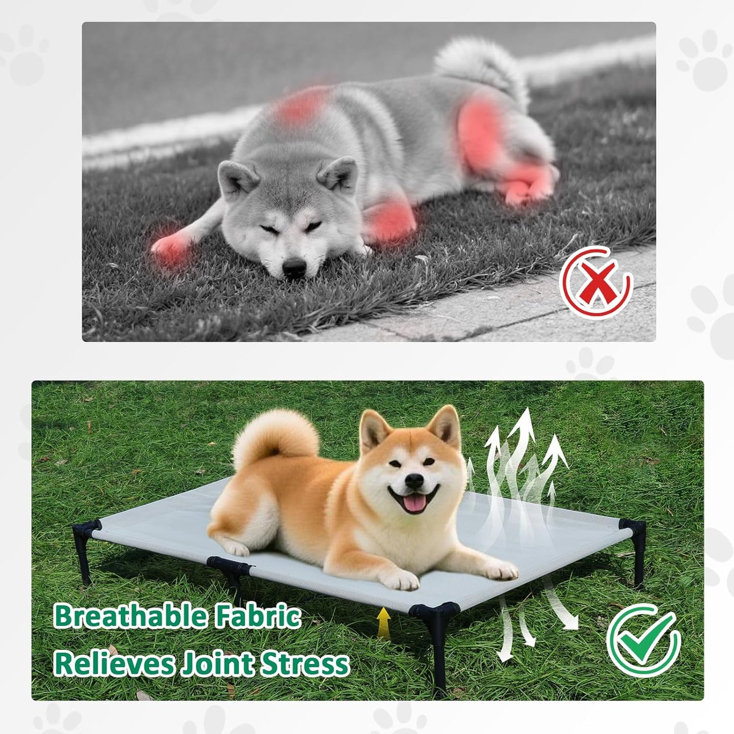 Elevated Dog Cots Beds for Medium Dogs, Raised Dog Camping Bed with Skid-Resistant Feet & Breathable Mesh, Lifted Pet Hammock Bed with Frame, Grey