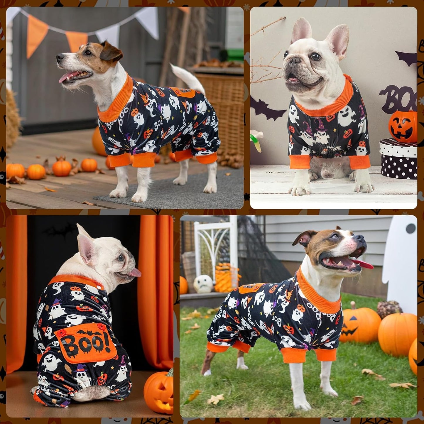 BEAUTYZOO Dog Halloween Pajamas Small Sized Dog, Fleece Funny Ghost Pumpkin Costumes for Dogs, Soft Stretchable Doggy Onesie with Feet, Pet Apparel Clothes for Small Dogs Boy Girl, Black S