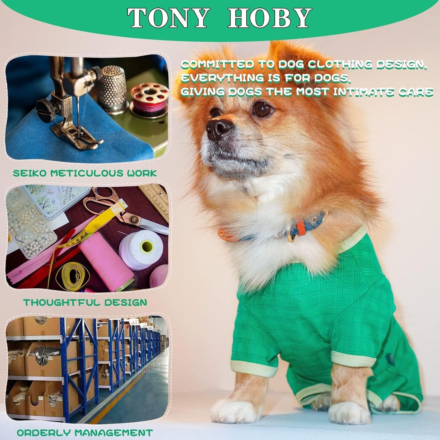 TONY HOBY Dog Pajamas, Dog Recovery Suit After Surgery, Soft Dogs Dogs Jumpsuit Shirts for Small Medium Dogs (Green, Boy, L)