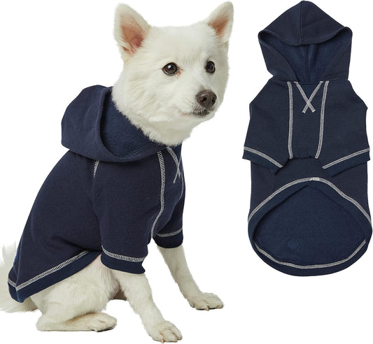 Blueberry Pet Essentials Soft & Comfy Better Basic Cotton Blend Dog Hoodie Sweatshirt in Midnight Blue, Back Length 16", Pack of 1 Jacket for Dogs