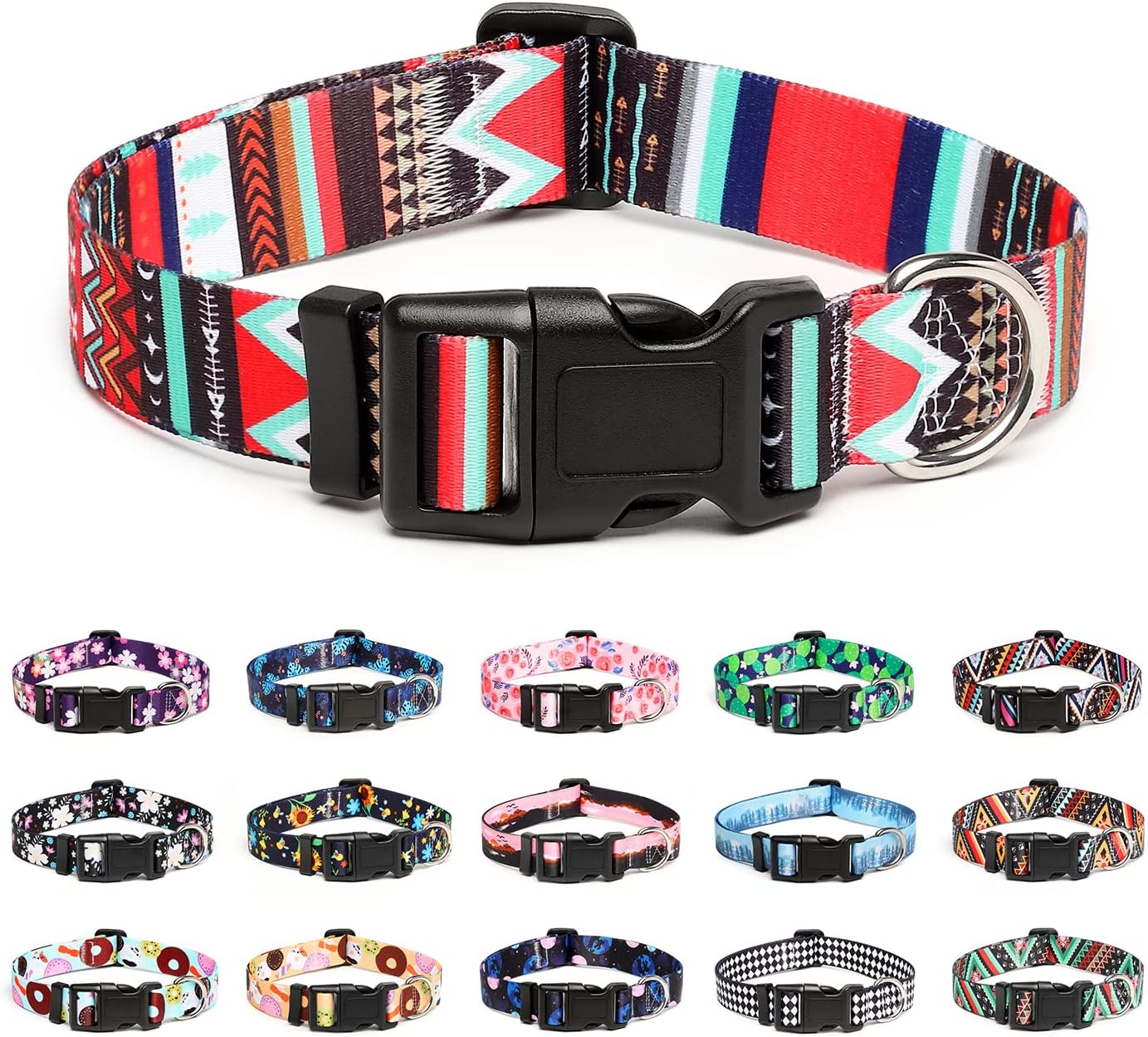 Mercano Adjustable Dog Collar - Special Design Patterns, Soft Nylon Comfortable Durable Pet Collar for Small Medium Large Dogs (L, Tribal Red)