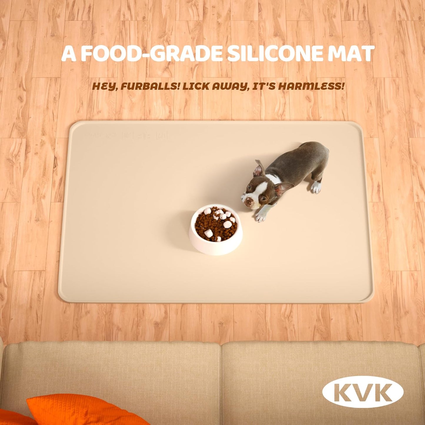 KVK Dog Food Mat, 39.4×29.5in Extra Large Silicone Pet Feeding Mat - Waterproof, Non - Slip, Chew - Resistant for Food & Water, Protect Floors (Cream)