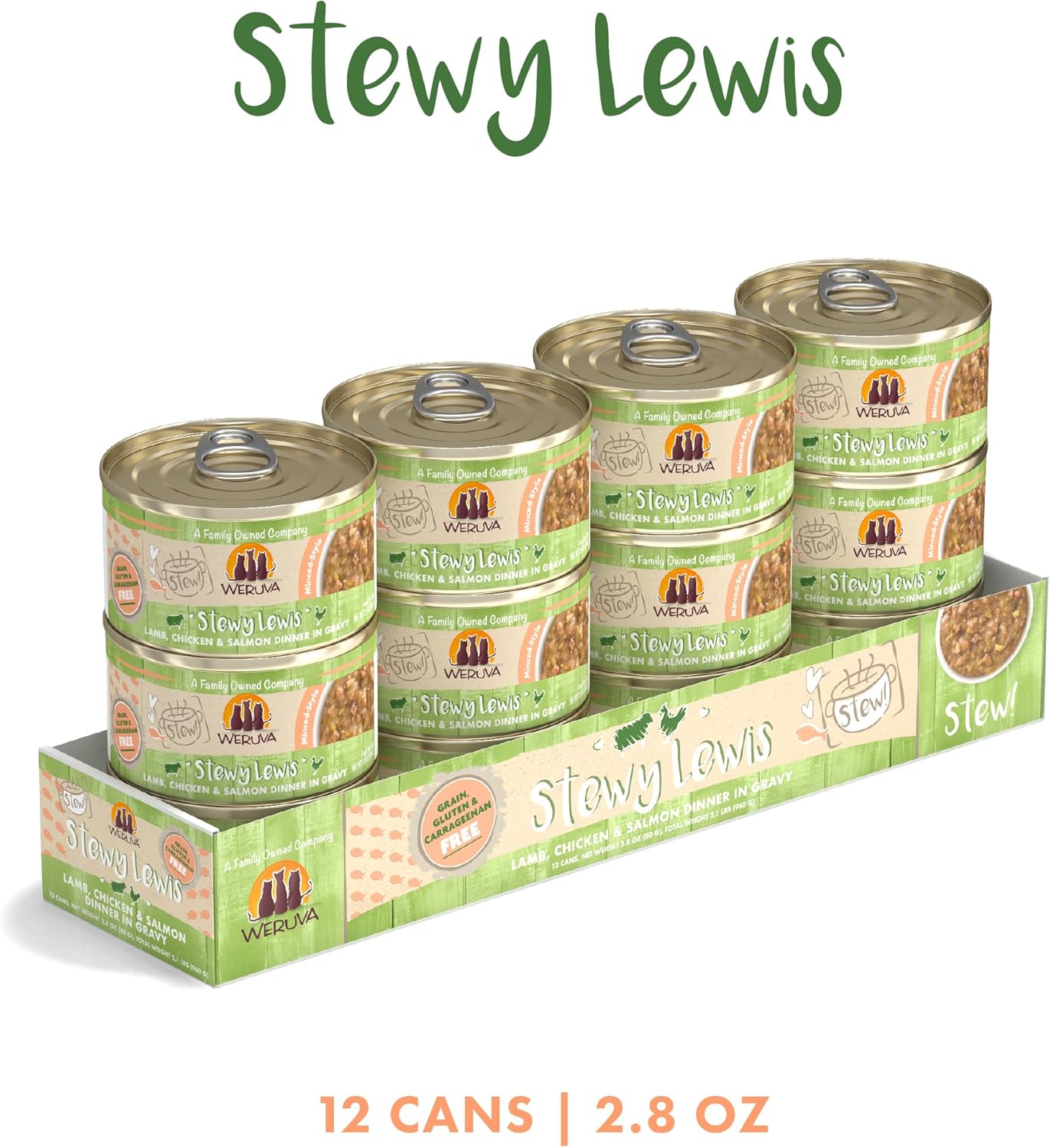 Weruva Classic Cat Stews!, Stewy Lewis with Lamb, Chicken & Salmon in Gravy, 2.8oz Can (Pack of 12)