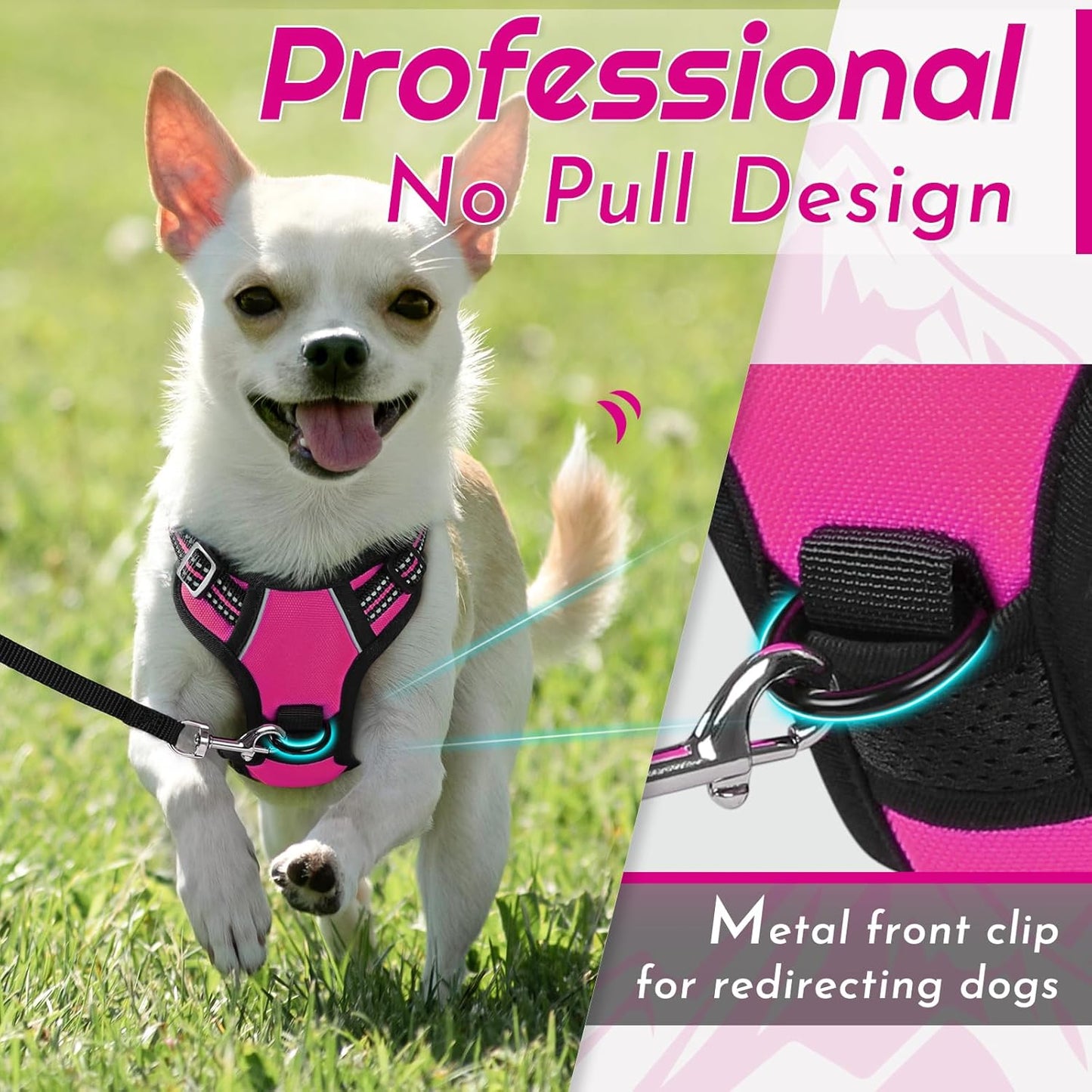 Eagloo Small Dog Harness No Pull, Service Vest with Reflective Strips and Control Handle, Adjustable and Comfortable for Easy Walking, No Choke Pet Harness with 2 Metal Rings, Rose Red, XS